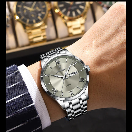 POEDAGAR Luxury Fashion Men Clock Waterproof Luminous Date Week Man Wristwatch Sports Stainless Steel Quartz Men's Watches Reloj