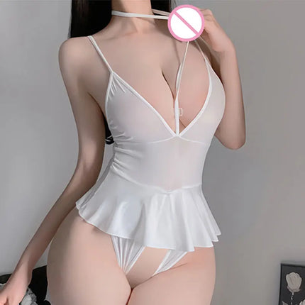 Sexy Lingerie Doll Dress For Hot Woman Erotic Outfit Sling Push Up Bra Crotchless Underwear Nightgown Off-shoulder Porno Undies