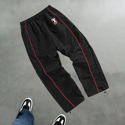 High Street Style Printed Color Blocked Drawstring Trousers Wide Leg Casual Pants Men's Trendy Straight Leg Athletic Sweatpants