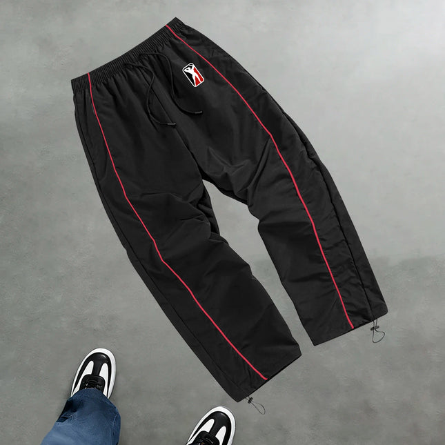 High Street Style Printed Color Blocked Drawstring Trousers Wide Leg Casual Pants Men's Trendy Straight Leg Athletic Sweatpants