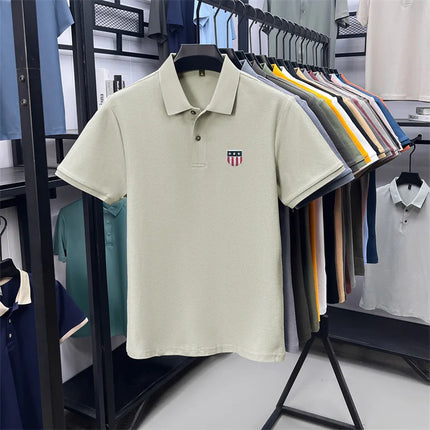 Men's Summer Luxury Brand 100% Cotton Polo Shirt with Lapel Printing, Short Sleeves T-Shirt, Business Leisure, Breathable Men's Clothing