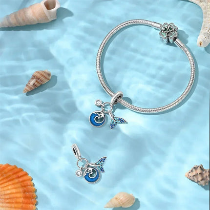 925 Sterling Silver Blue Ocean Series Beaded Charms  Pendant Fit for The Brand's DIY Bracelet Women Jewelry Girlfriend Gifts