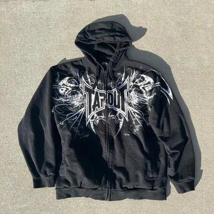 American New Tapout Zipper Hoodie Y2K Harajuku Retro Hip Hop Print Oversized Hoodie Sweatshirt Men And Women Gothic Streetwear