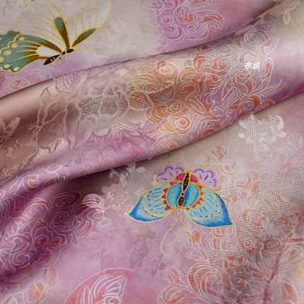 Butterfly Xiangyunsha Fabric Blush Pink Floral Jacquard Hualuo Silk Chinese Knot Dress Skirt Material for Designer Sewing Cloth