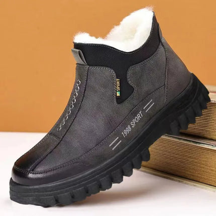 Men's Winter Casual Shoes Thickened Fleece Lined Waterproof Leather Surface Warm Wear Resistant Work Shoes Slip on round Toe