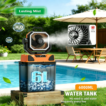 30000mAh Outdoor 6L Water Tank Spray Camping Fan with Remote Control Lighting 4 Gears Speed for Fishing Portable Electric Fan