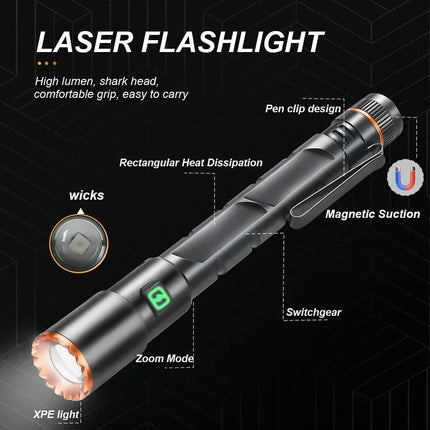 Mini Portable LED Flashlight Built-in Battery Torch With Pen Clip Tail Magnet USB Rechargeable Outdoor Camping Fishing Lantern