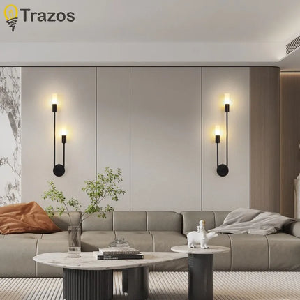 Modern Simple LED Wall Lamp Gold Black Nordic Long Wall Lamp Living Room Bedroom Hallway Corridor Background Interior Decoration