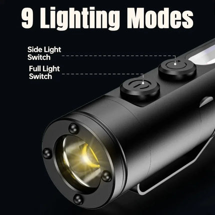 Portable Strong Light Mini LED Flashlight Magnetic Keychain Lamp Waterproof Cap Clip Lamp Type-C Charging for Hiking Camping