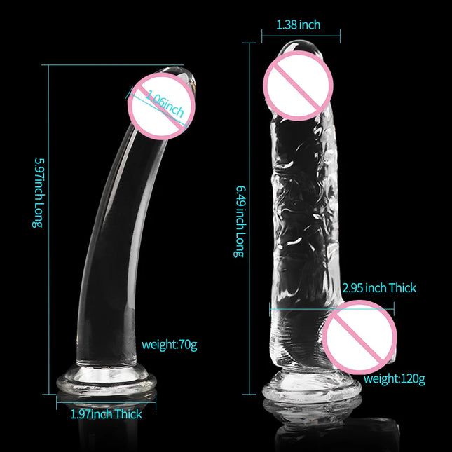 2 pcs 1set Soft Silicone Realistic Dildo with Sucker for Women Adult Game cute Penis Masturbator Sex Toy Crystal Jelly Transpare