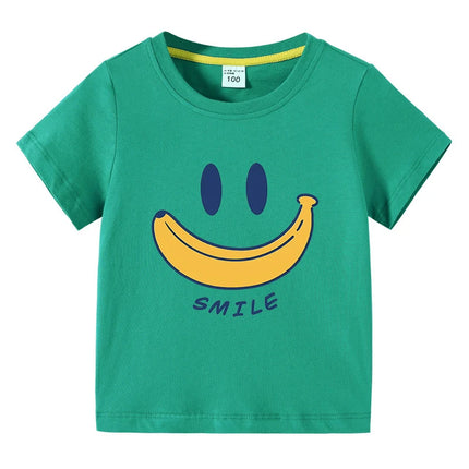 Cute Smiling Banana Kids Short Sleeve T Shirts Boys Girls Same Style Cartoon Casual Tees Comfortable Children Clothing