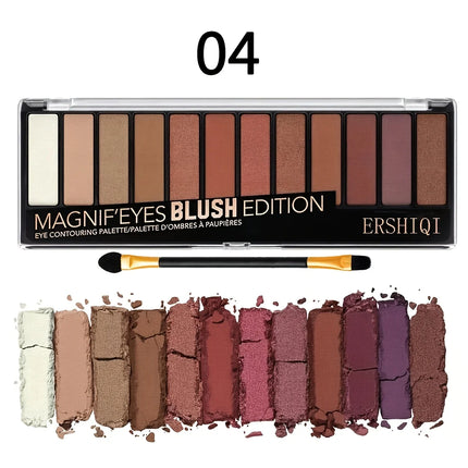 ErshiQI 12-Color Eyeshadow with Pearlescent, Matte & Fine Glitter