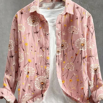 Men's Dandelion Printed Linen Long Sleeved Shirt