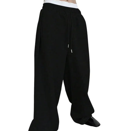 Autumn and Winter Men's Fleece Waist Drawstring Straight Wide Leg Loose Pants Sports Pants Pocket Men's Sports Casual Pants