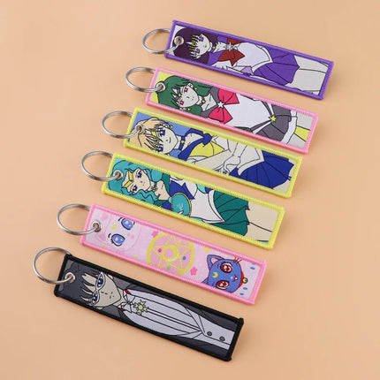 Sailor Moon Keychain Usagi Anime Embroidery Key Tag Motorcycles Cars Backpack Chaveiro Keychain Fashion Key Ring Friends Gift