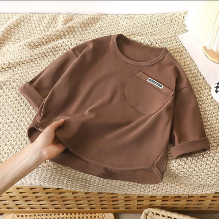Children Long Sleeved Base Shirt Boys Girls Kids Top Autumn Boy Girl Baby O-neck Solid Bottoming Shirt Sweatshirt