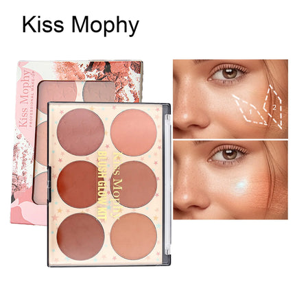 Natural Makeup 6-color Blush Palette – Sweet & Charm Light Shades for Brightening Matte Watercolor Effect Perfect for Days