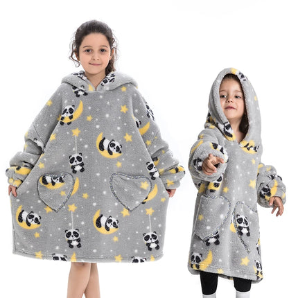 100-160CM Flannel Oversized Hoodie Teenager Girls Boys Pullovers Winter Sweatshirts for Kid Children's Clothing Wearable Blanket
