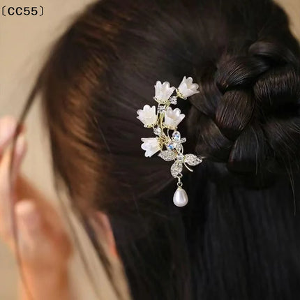 Hanfu Hair Access Long Tassel Vintage Lily Of The Valley U-shaped Hairpins Flower Handmade Hair Sticks For Women〔CC55〕
