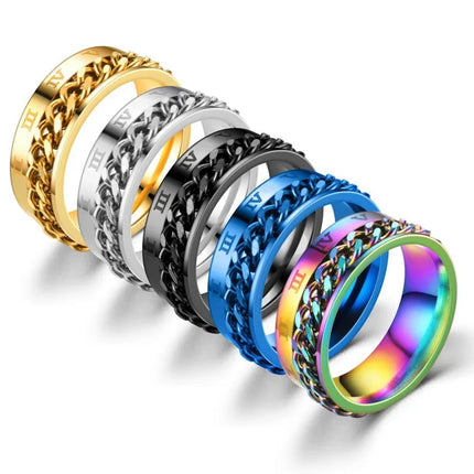 Titanium Steel Rotatable Chain Rings Men Women Stress Ring For Anxiety Couple Jewelry 8mm Corkscrew Rings Multifunctional Gift