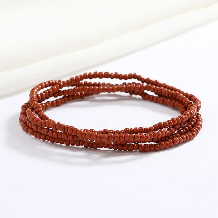 Women New Simple Fashion Hand Beaded Chain Glass Beaded Body Chain All-match Color Elastic Waist Chain BD7052