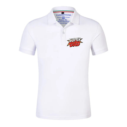2025 Summer Men's super dad Logo Print 100% Cotton Men's Short Sleeved Polo Shirt Solid Color Fashion Daily Wear Top