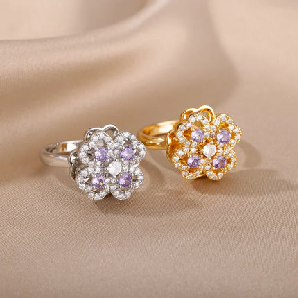 Four Clover Rotating Anxiety Rings for Women Gold Color Adjustable Stainless Steel Wedding Ring Aesthetic Jewelry Gift anillos