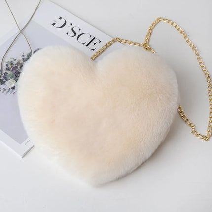 Simple Styles Plush Heart-shaped Handbags Women Handbag Diagonal Crossbody Bag Peach Heart Versatile Fashion Wallet