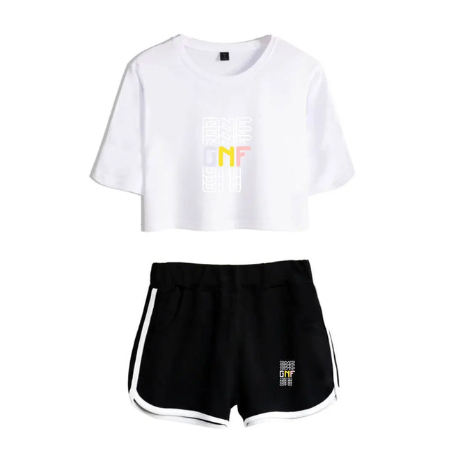 Fashion Youthful Game GeorgeNotFound Print Two Piece Set Women Sexy Shorts+lovely T-shirt Cute Dew navel Sport Girl suits