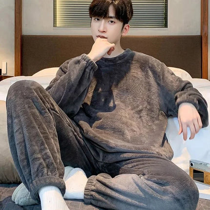Men's Warm Coral Fce Pajamas Winter Set Spring Autumn Winter Sle Oversize Home Clothes Teenager Comfortable Spwear