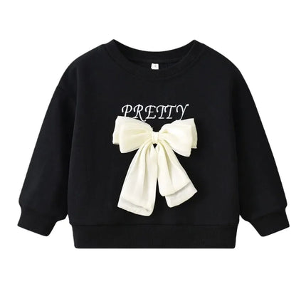 Bear Leader Spring and Autumn Fashion New Girls' Pullover Bow Black Long Sleeved Top Korean Version Children's Casual Wear