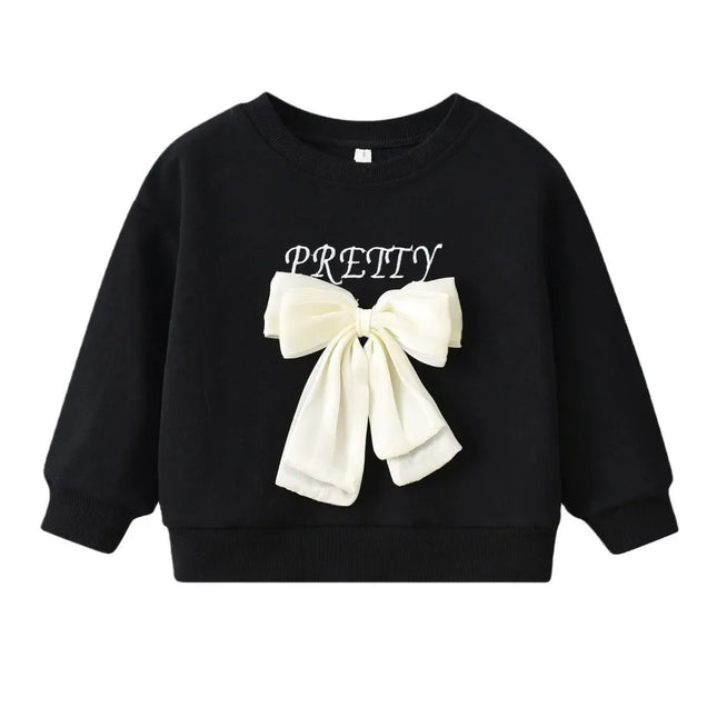 Bear Leader Spring and Autumn Fashion New Girls' Pullover Bow Black Long Sleeved Top Korean Version Children's Casual Wear