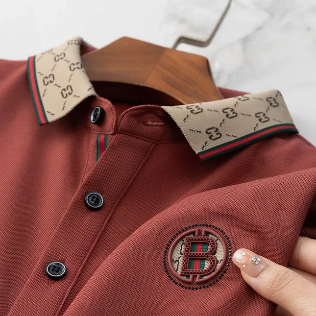 Men's Fashion 2025 Short-sleeved Summer Polo Shirt High-end Design Exquisite Ice Silk Embroidered Breathable T-shirt