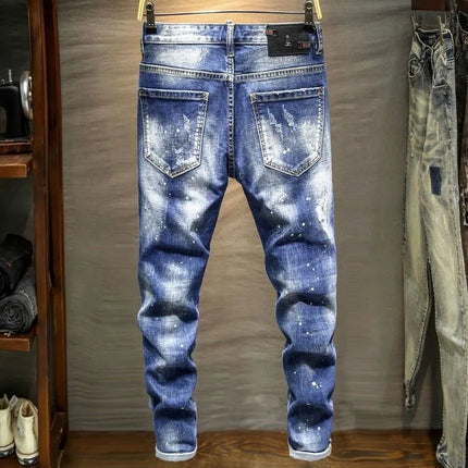 Spring and Autumn New Fashion Trend Ripped Retro Straight Leg Blue Jeans Men's Casual Loose Comfortable Breathable Denim Pants