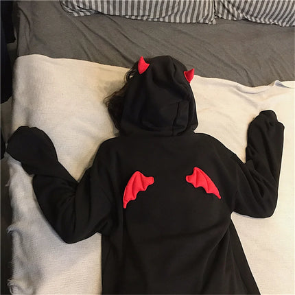 Clothes Retro Charm Personality Hoodies Devil Horns Sweatshirts Zip Up Hoodie Loose Pullovers Long Sleeve Tops Streetwear