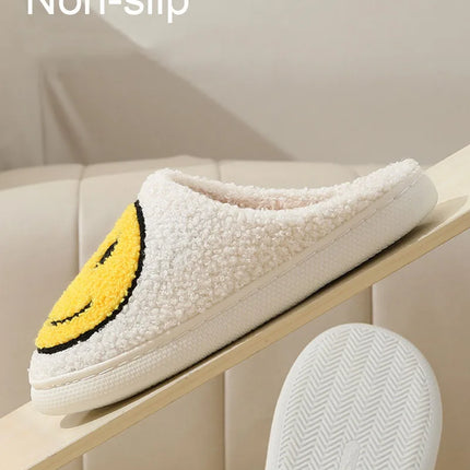 Cute Smiles Women's Fluffy Slippers Winter Indoor Closed Toe Warm Couple Slippers Woman Non-slip Flat Heel Fur Home Slides Shoes