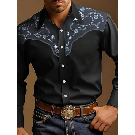 Men's Vintage 3D Printed Western Cowboy Shirt Long Sleeve Shirt Street Fashion Classic Shirt New Men's Tribal Pattern Shirts Top