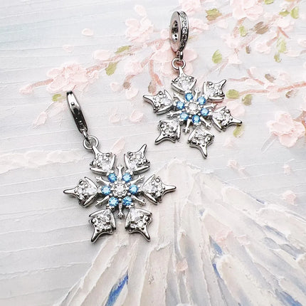Blue Stone Snowflake Pendant Dangle Charm For Women Fine Jewelry Romantic Gift Real 925 Sterling Silver