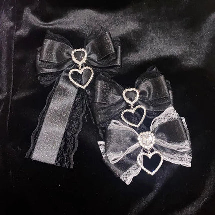 2/1pcs Y2k Gothic Harajuku Lace Bow Hair Clips Lolita Girls Sweet Cool Hairpins Double Ponytail Hair Accessories DIY Bag Decor