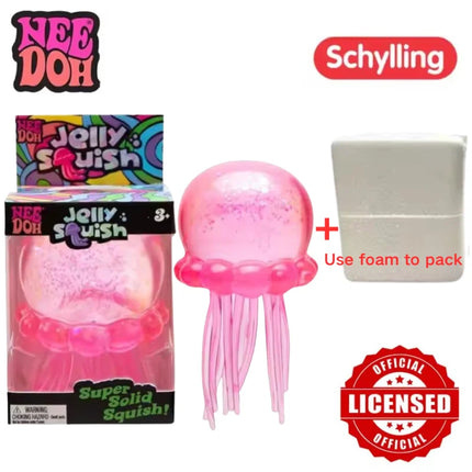 Schylling Nee Doh Jellyfish & Cube Squish Toy, Soft Jelly Squeeze Stress Relief Fidget Toy, Sensory NeeDoh for Kids & Adults