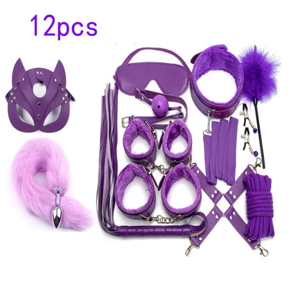 Handcuffs Collar Whip Gag Nipple Clamps BDSM Bondage Rope Erotic Adult Sex Toys For Woman Couples Anal Butt Plug Tail