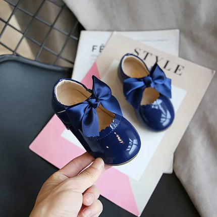 Toddlers Girls Shoes Children's Flats PU Patent Leather Kids Dress Shoes Soft Cute Princess Sweet With Butterfly-knot Bowtie New