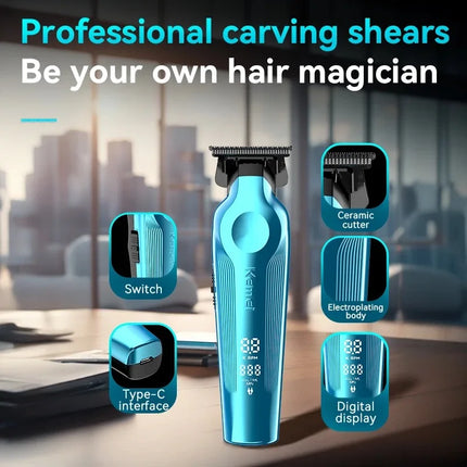 Kemei 2299 Professional Cordless Hair Trimmer Zero Gapped Rechargeable Hair Clippers Barber Electric Finish Hair Cutting Machine