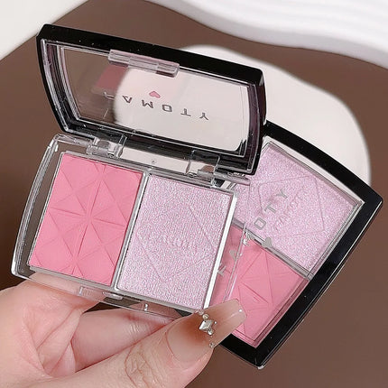 FAMOTY dual-color blush, Highlighter and contouring All-in-one plate, Shadow Brightening blush plate, multiple uses in one plate