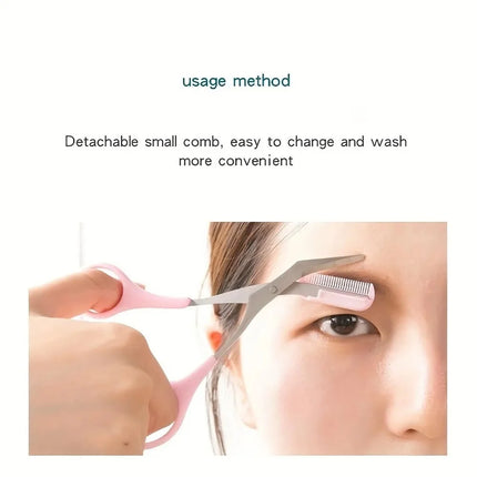 Stainless Steel Eyebrow Trimming Scissors with built-in Comb Precise Grooming Tool Creating Perfect Eyebrows Pink/White/Black