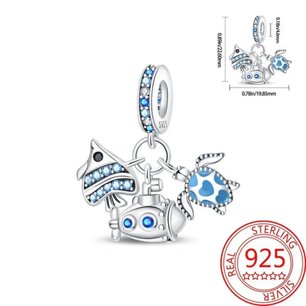 925 Sterling Silver Blue Ocean Series Beaded Charms  Pendant Fit for The Brand's DIY Bracelet Women Jewelry Girlfriend Gifts