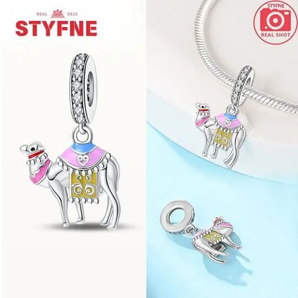 Silver 925 Gold Pyramid Mummy Double Charm Elephant Beads Fit Original Bracelet DIY Fine Jewelry Accessories for Women Gifts