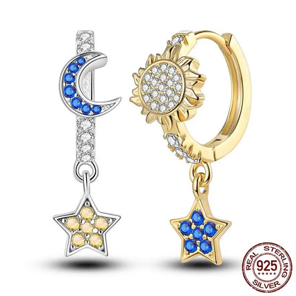 Luminous Shell Women Earrings Original 925 Sterling Silver Pave CZ Star Moon Hoop Earrings Engagement Wedding Jewelry