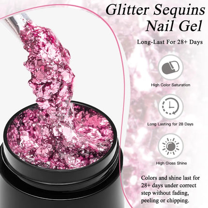 8ml Glitter Sequins Gel Nail Polish Nude Pink Silver Laser Glitter Semi Permanent Soak Off UV Gel Varnish Manicure Nail Supplies