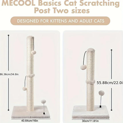 34-inch High Cat Scratching post Premium Basic Cat Scratching Indoor Sisal Scratching Post Tree Strap Hanging Ball for Adult Cat